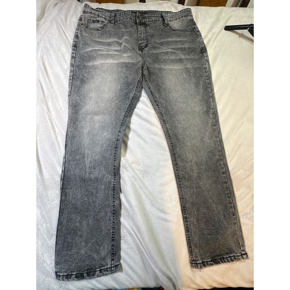 Rocawear Mens Skinny Fit Jeans 40x30 Acid Wash Grey Denim Streetwear Pocket Logo